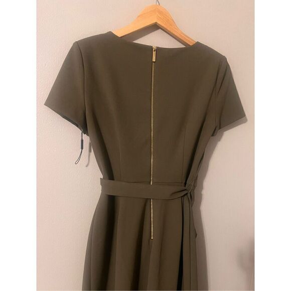 Calvin Klein Women's 6 Ruffle Hem Wrap Dress Solid Olive Green Flounce Cocktial - Picture 10 of 12